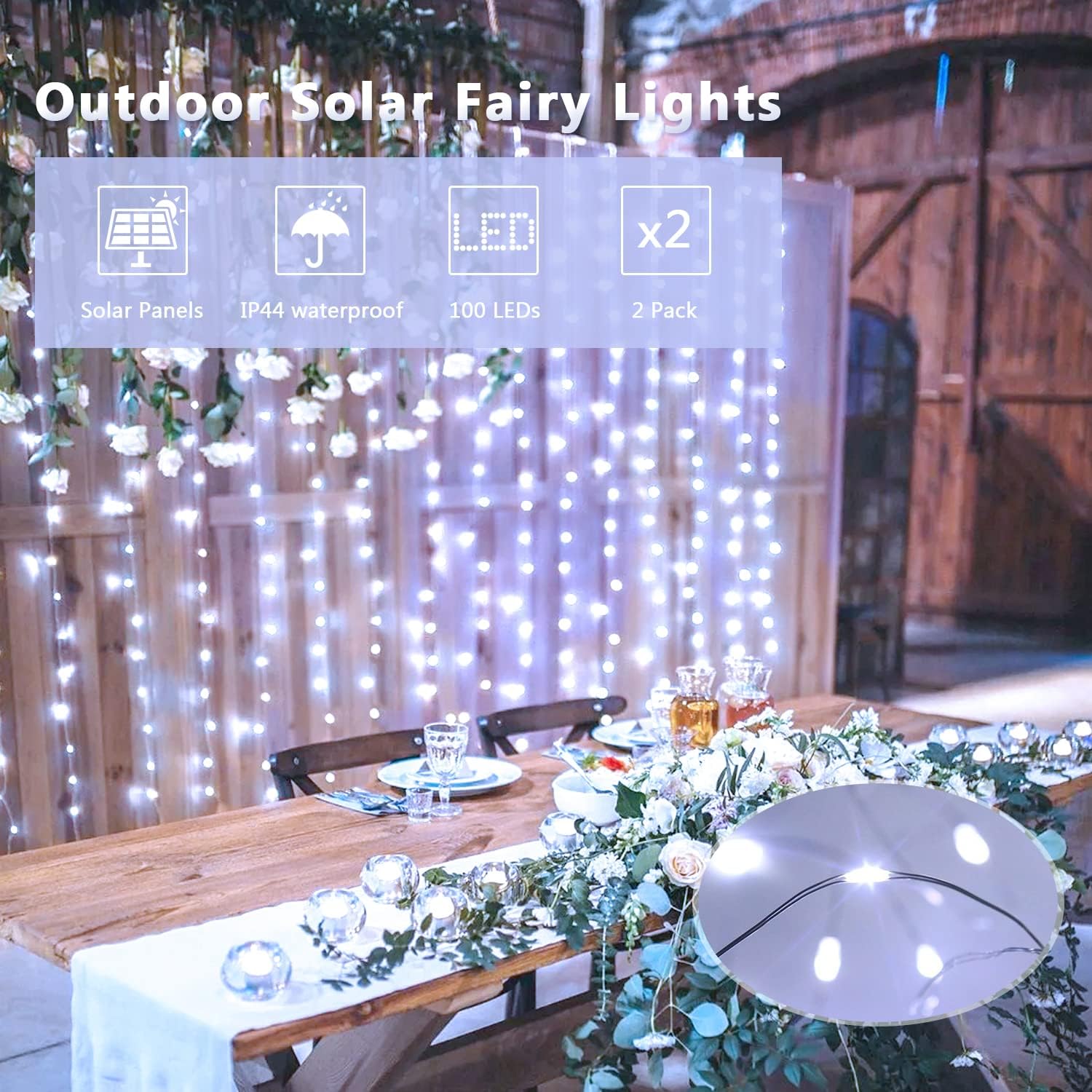 JMEXSUSS 33FT Solar Fairy Lights 2 Pack, Dusk-to-Dawn Home Atmosphere Upgrade for Bedrooms, Sunrooms, and Indoor Garden Walls