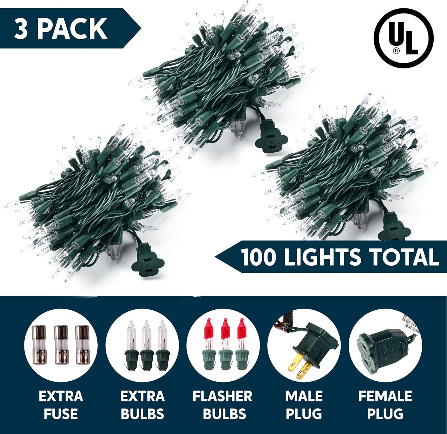Joiedomi Christmas Lights Housewarming Gift – 3-Set 300 Mini Bulb Value Pack Covering Tree, Garland, and Wreath in One Box, Warm White Glow