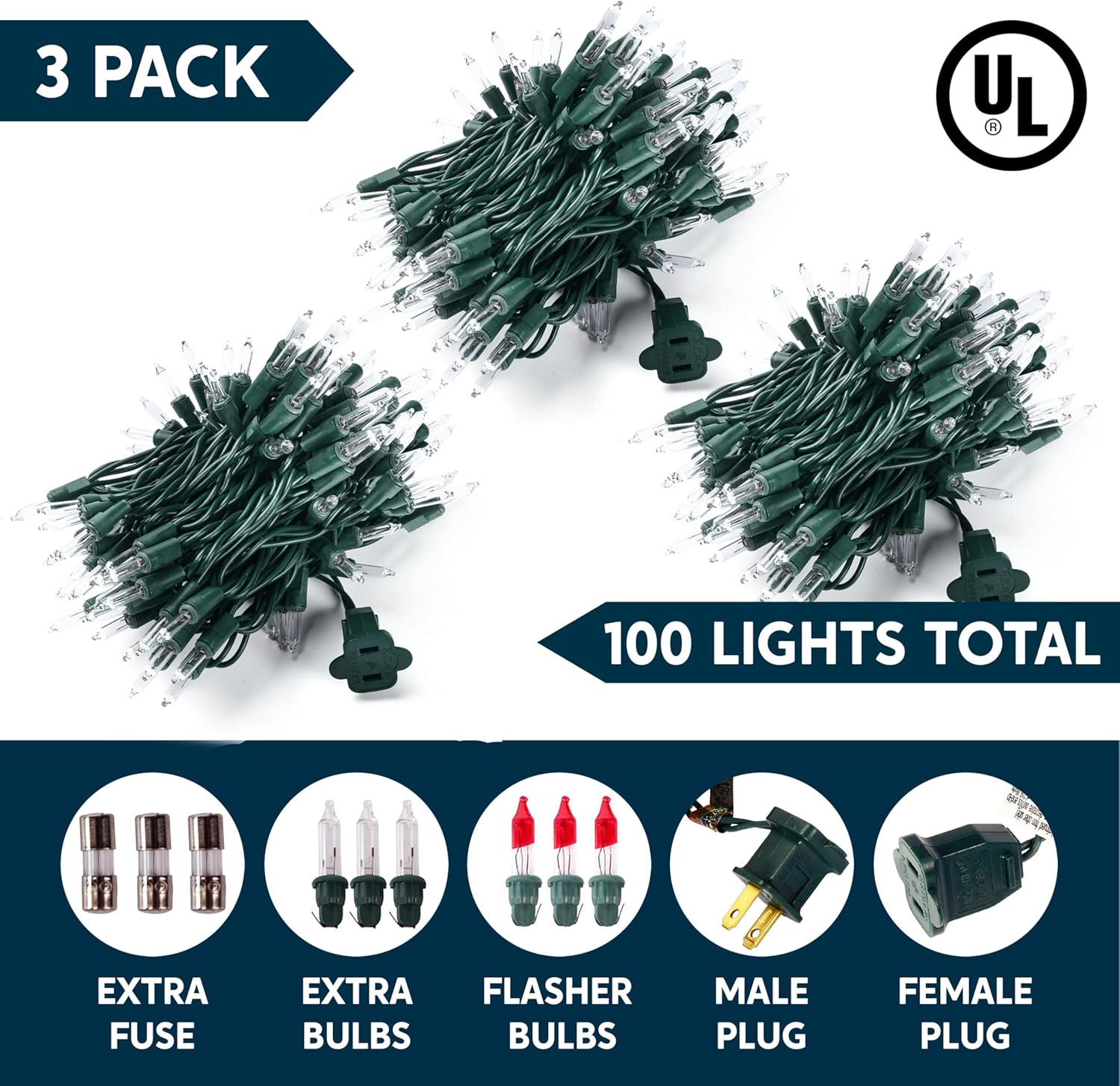 Joiedomi Christmas Lights Housewarming Gift – 3-Set 300 Mini Bulb Value Pack Covering Tree, Garland, and Wreath in One Box, Warm White Glow