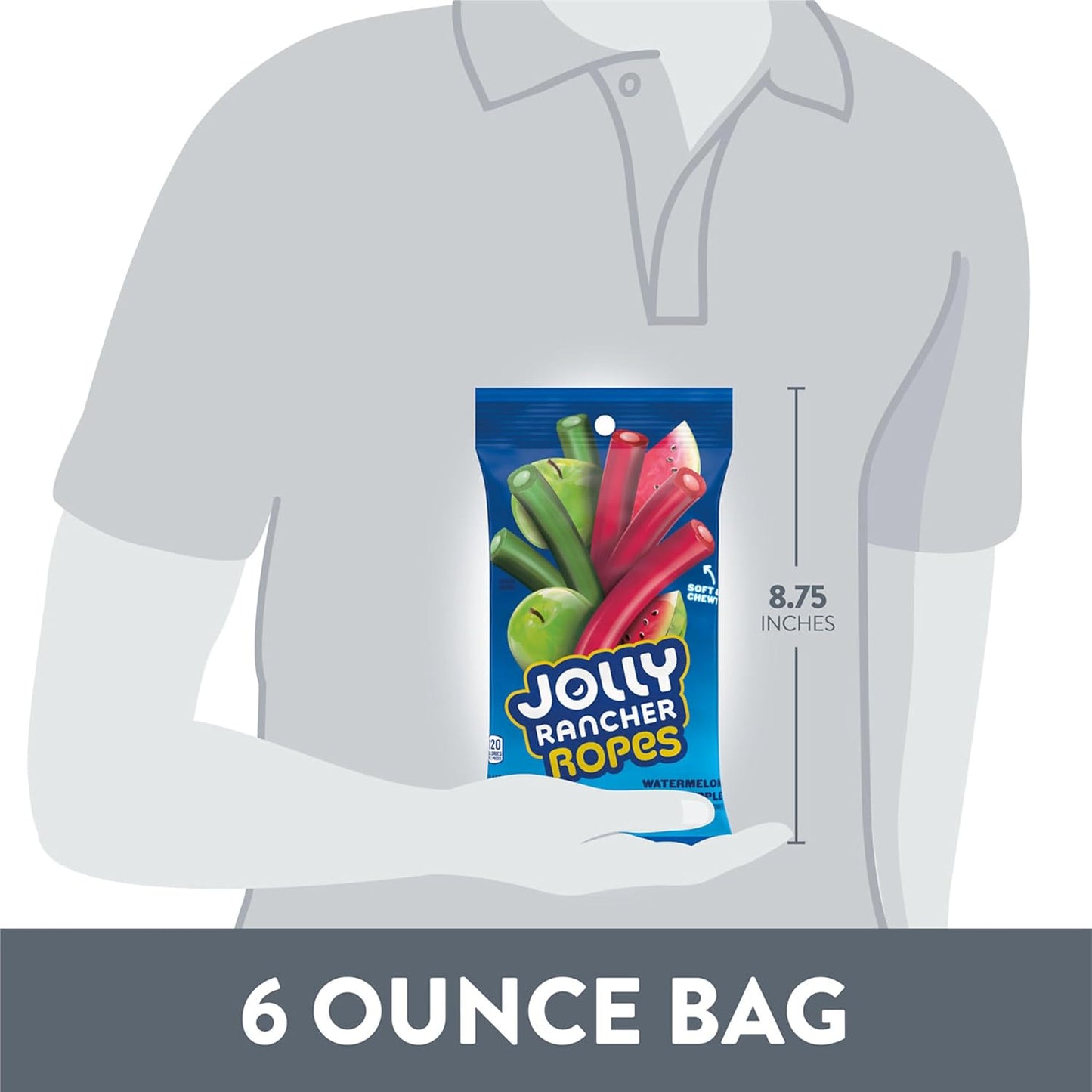 JOLLY RANCHER Ropes Two-Flavor Chewy Rope Candy for Kids Party Favor Bags, Halloween Treats, and Pantry Stocking, 6 oz