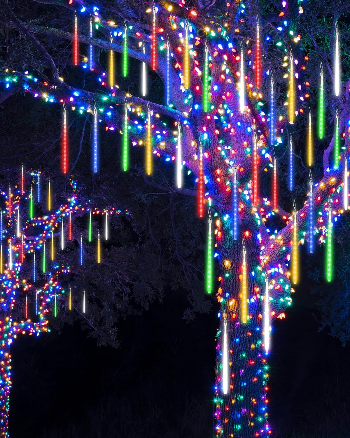 Joomer Cascading Icicle Lights – Outdoor Holiday Display for Driveway, Front Yard & Landscape, 360-Degree LED Tubes