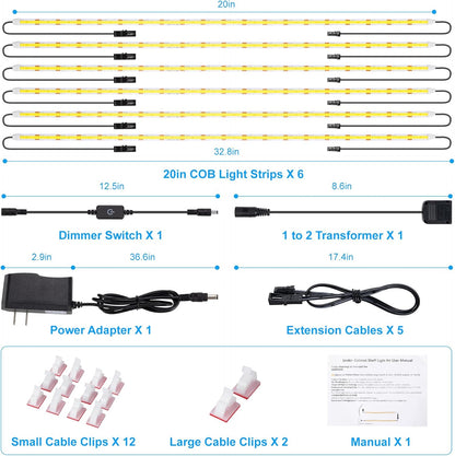 JUSJUBR Dimmable Shelf Lighting for Cozy Atmosphere, COB Strip Lights for Dining Room Hutch and Study Bookshelf