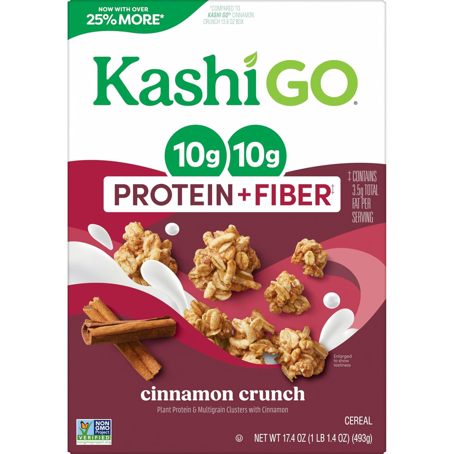 Kashi GO Plant Protein Cereal – Wellness Pantry Favorite with Cinnamon Crunch Flavor, 10g Fiber per Serving