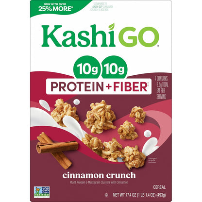 Kashi GO Plant Protein Cereal – Wellness Pantry Favorite with Cinnamon Crunch Flavor, 10g Fiber per Serving
