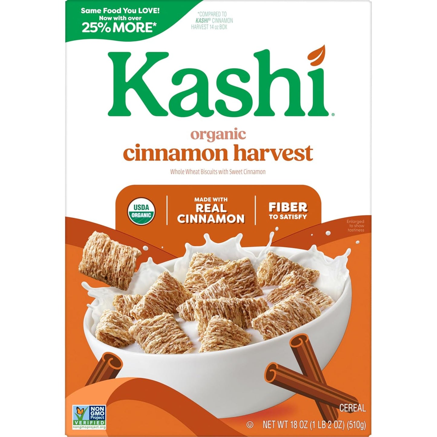 Kashi Organic Cinnamon Harvest Cereal – Non-GMO High-Fiber Pantry Staple for Health-Conscious Meal Prep, 18oz