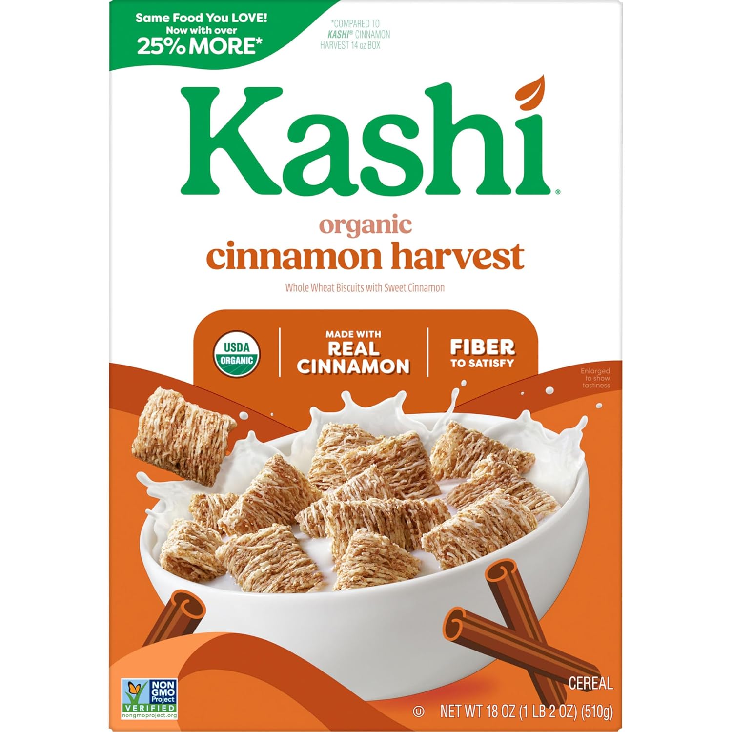 Kashi Organic Cinnamon Harvest Cereal – Non-GMO High-Fiber Pantry Staple for Health-Conscious Meal Prep, 18oz