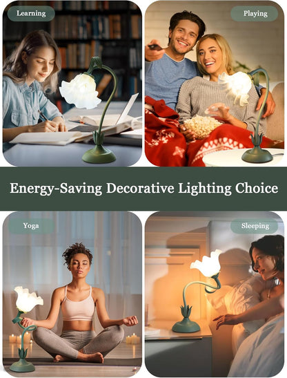 Kawaii Flower Bedside Lamp – Whimsical Christmas & Birthday Present for Teen Girls, Dimmable Warm Reading Light for Dorm and Bedroom