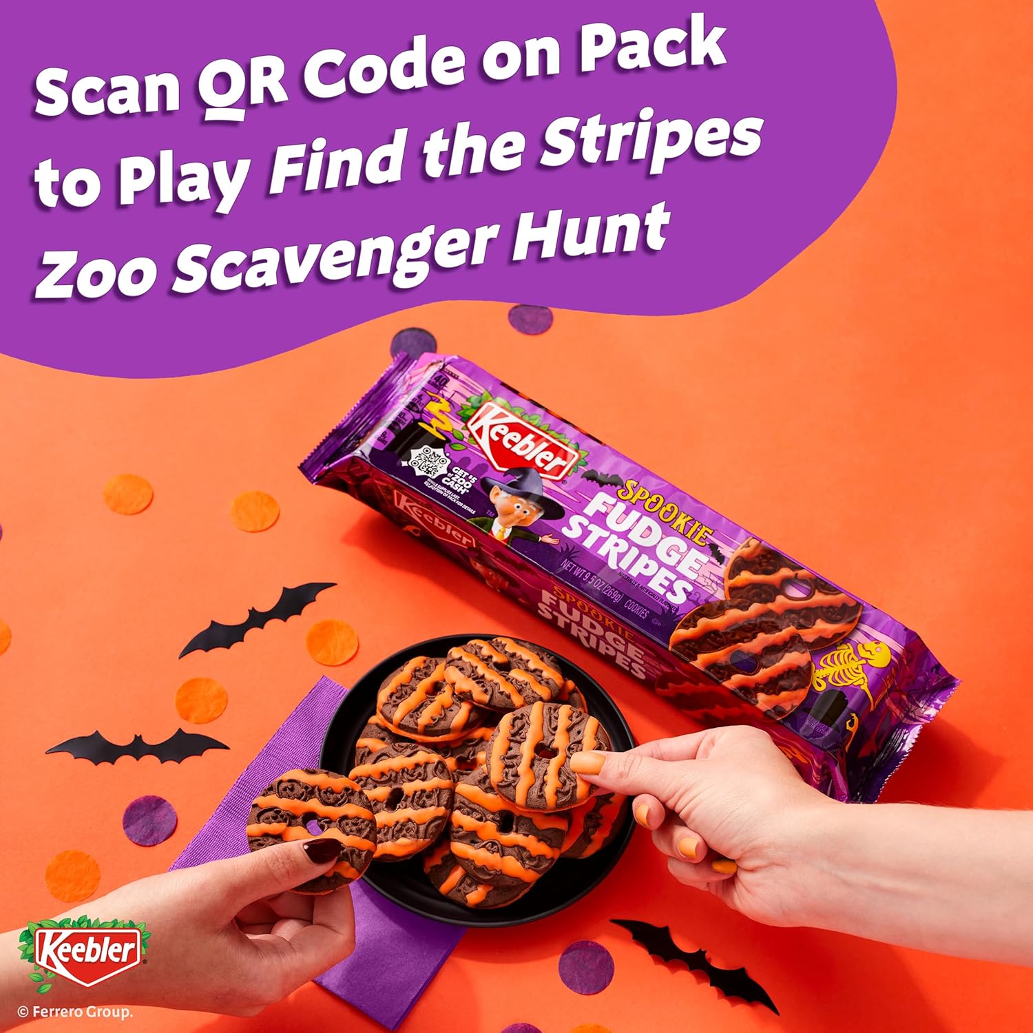 Keebler Spookie Fudge Stripes Cookies – Kid-Friendly Halloween Dessert for Trick-or-Treat Bowls and Playdates, 9.5 oz