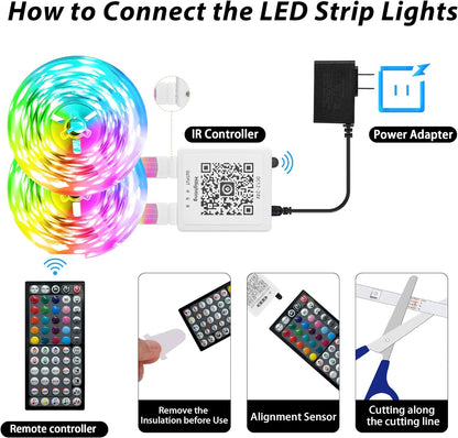 KeepEvol 150ft Bluetooth LED Light Strip – Streamlined, Tool-Free Decor with a Single 24V Power Source