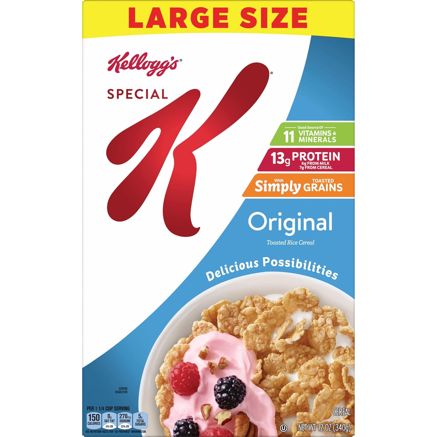 Kellogg's Special K Original Cereal – Everyday Wellness Bowl for Health-Conscious Women, Kosher Pareve Fortified Flakes, 12oz