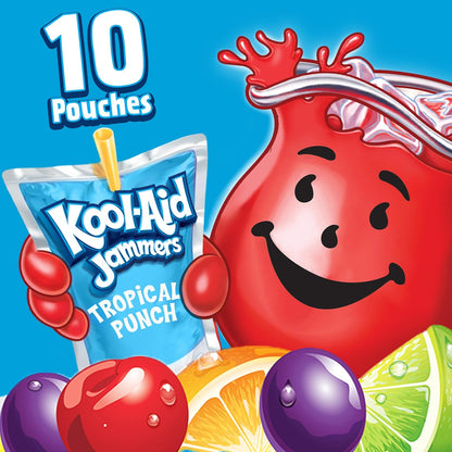 Kool-Aid Jammers Tropical Punch Single-Serve Pouches – Lighter Sweet Treat Drink for Home Pantry and Self-Care