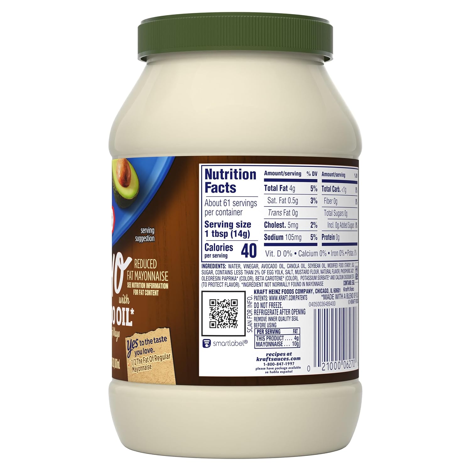 Kraft Avocado Oil Mayo Reduced Fat – Neutral-Toned 30 oz Jar for Effortless Meal Prep and Salad Mixes