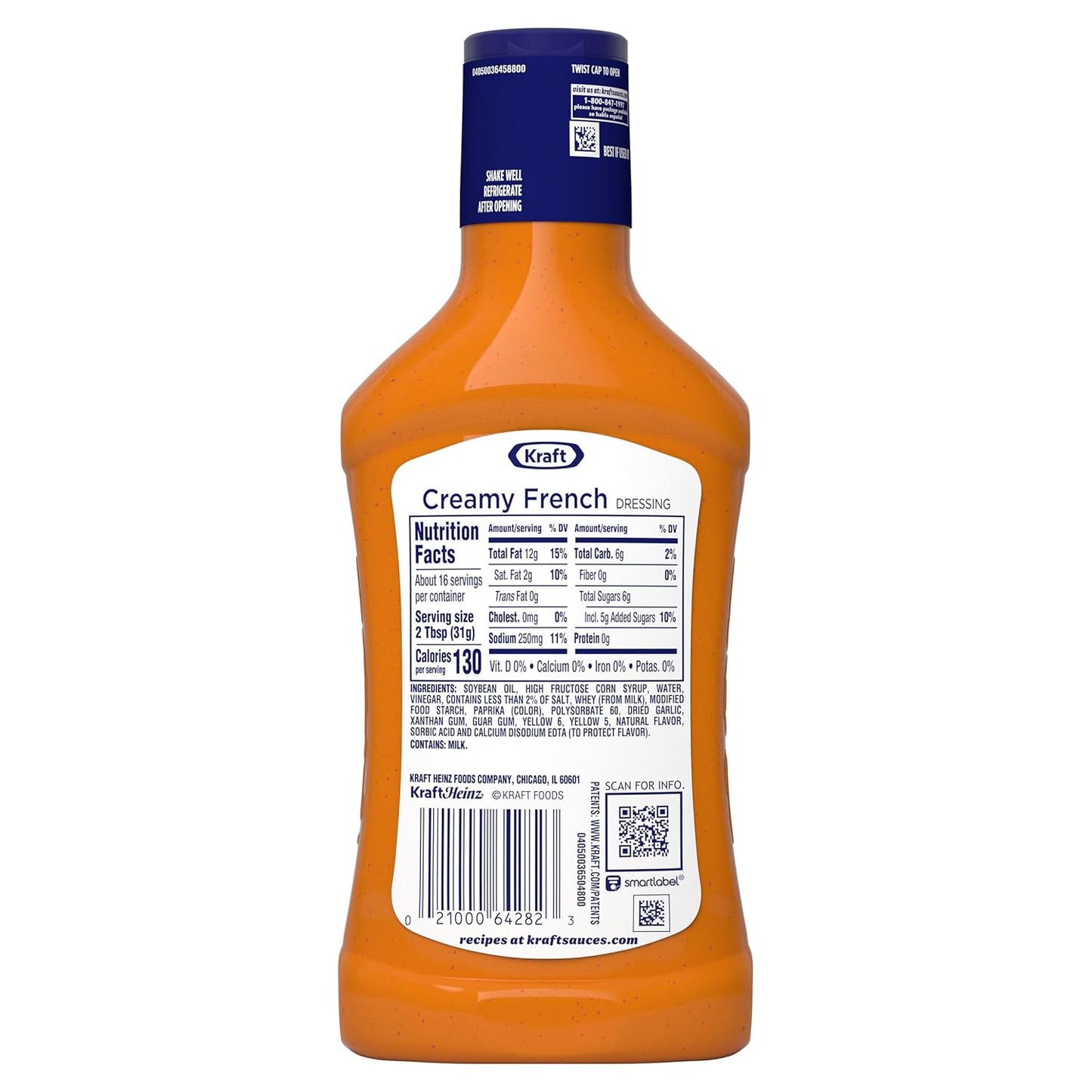Kraft Creamy French Dressing – Ingredient-Conscious Dressing for Heartburn-Friendly Meals, 16 fl oz Bottle