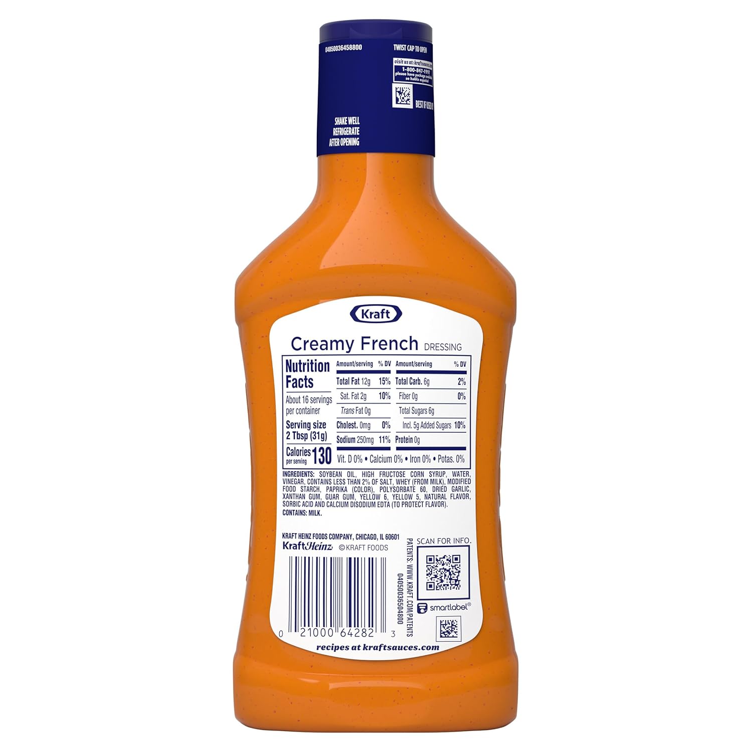 Kraft Creamy French Dressing – Ingredient-Conscious Dressing for Heartburn-Friendly Meals, 16 fl oz Bottle