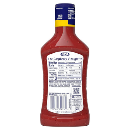 Kraft Lite Raspberry Vinaigrette – Open-Air Grilling Marinade for Chicken, Salmon, and Tofu, 16 fl oz
