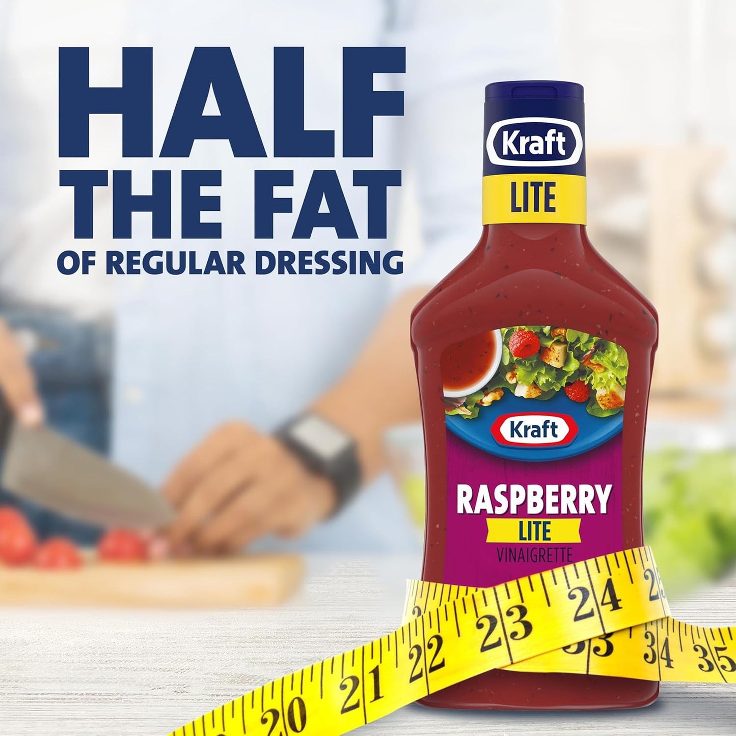 Kraft Lite Raspberry Vinaigrette – Open-Air Grilling Marinade for Chicken, Salmon, and Tofu, 16 fl oz