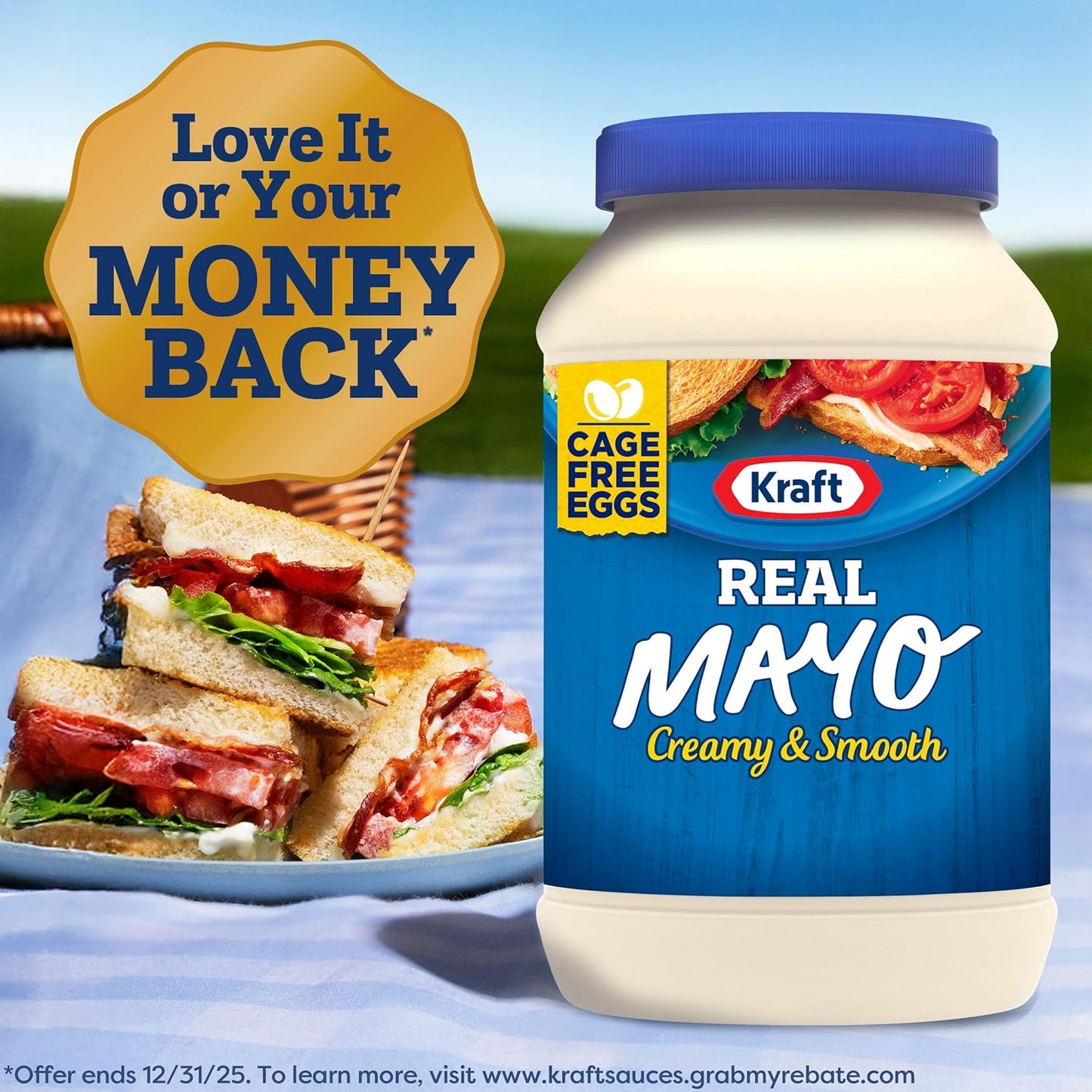 Kraft Real Mayo Creamy & Smooth Mayonnaise for Backyard Gatherings and Creamy Coleslaw Bases, 30 fl oz Jar