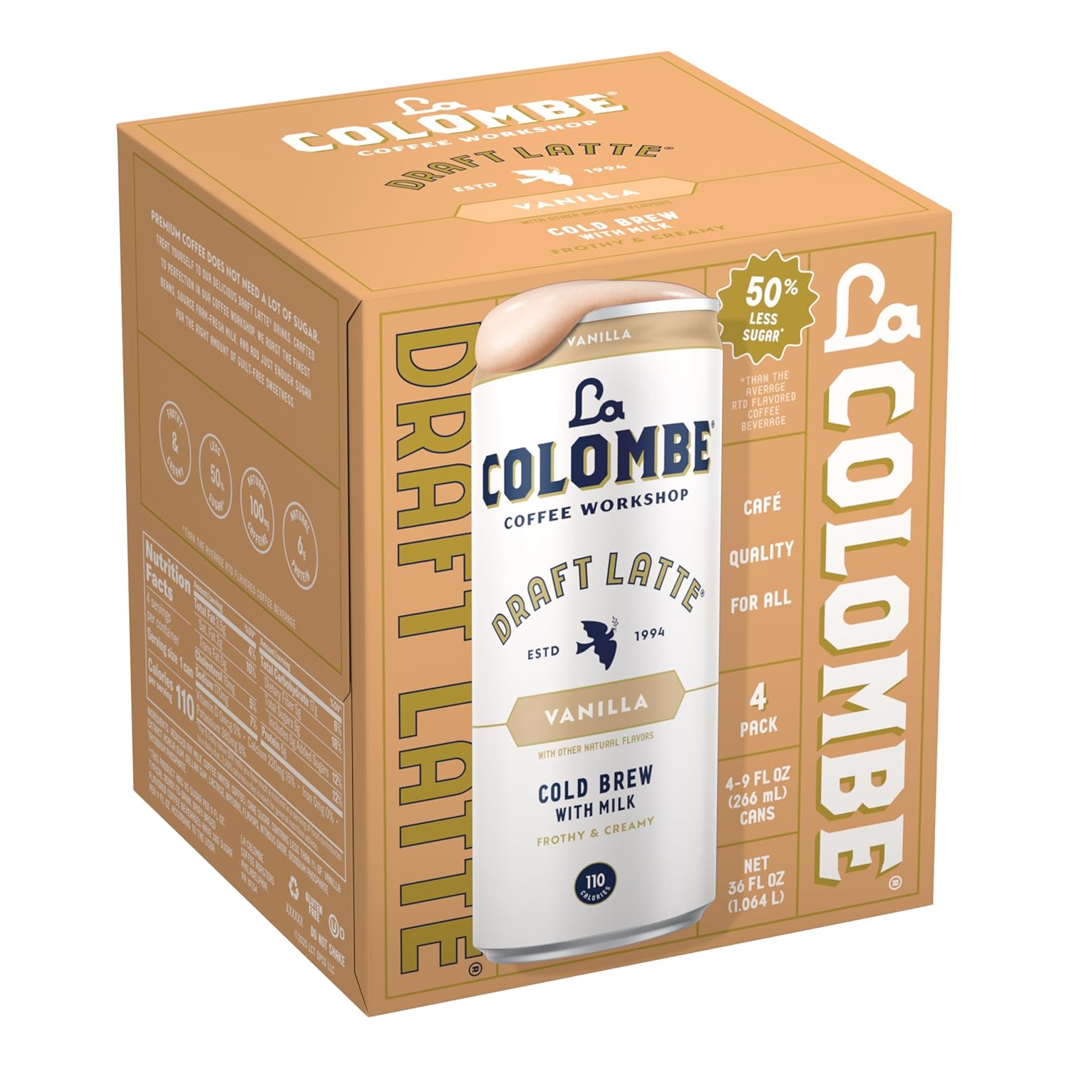 La Colombe Vanilla Draft Latte - Birthday Gift for Coffee Aficionados, Single-Origin Brazilian Draft Latte 11oz Can