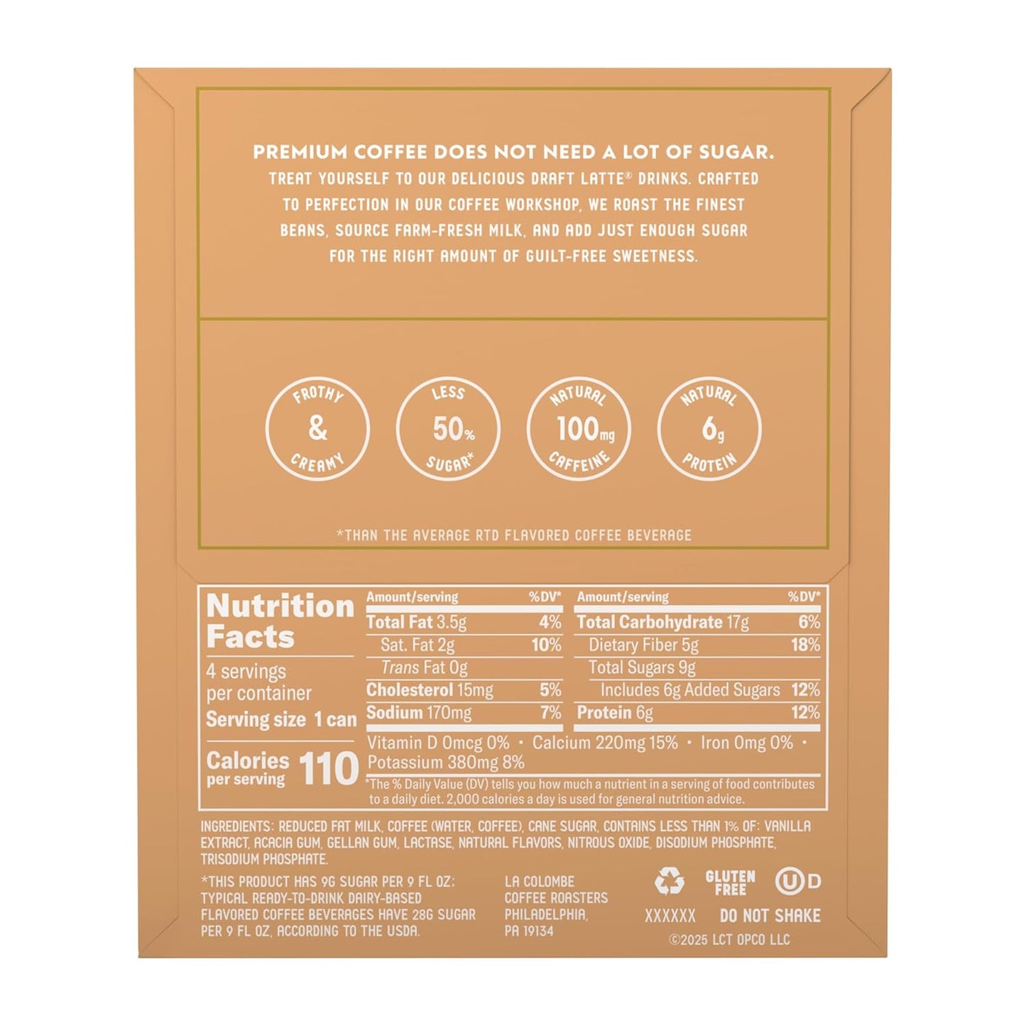 La Colombe Vanilla Draft Latte - Birthday Gift for Coffee Aficionados, Single-Origin Brazilian Draft Latte 11oz Can