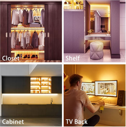 LAFULIT Cabinet LED Strip Kit – Sleep-Safe Hallway and Closet Lighting with Auto-Off Timer, No Flame, No Heat, No Flicker