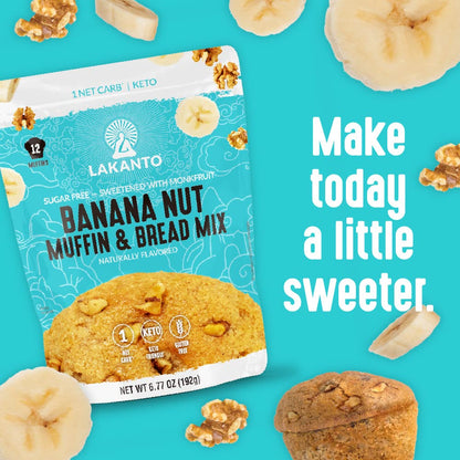 Lakanto Sugar Free Banana Nut Muffin and Bread Mix - No Added Sugar Banana Loaf for After School Treats