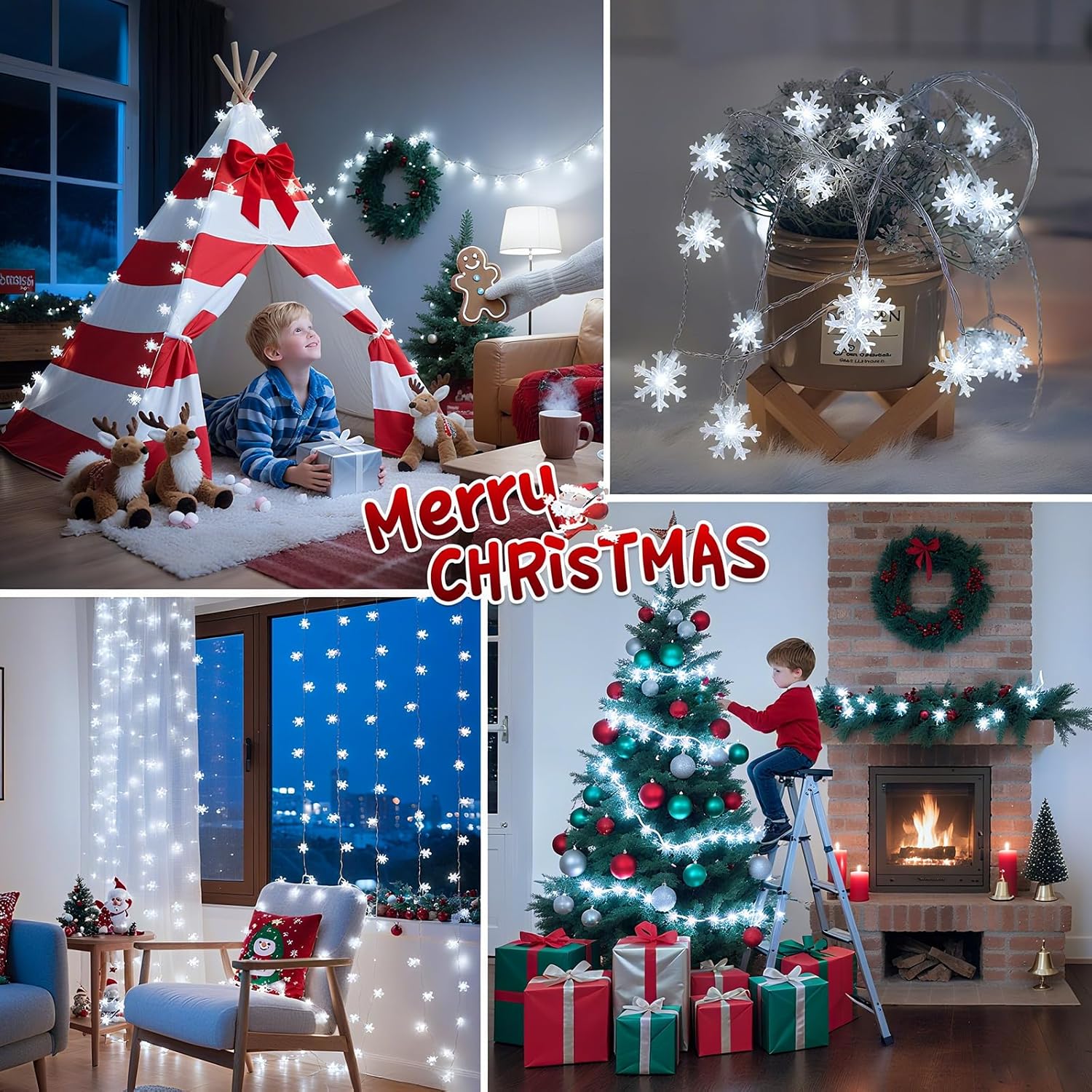 Lakumu 20FT Snowflake String Lights Battery Powered Smoke Free Pet Friendly Indoor Lighting for Mantel and Shelves