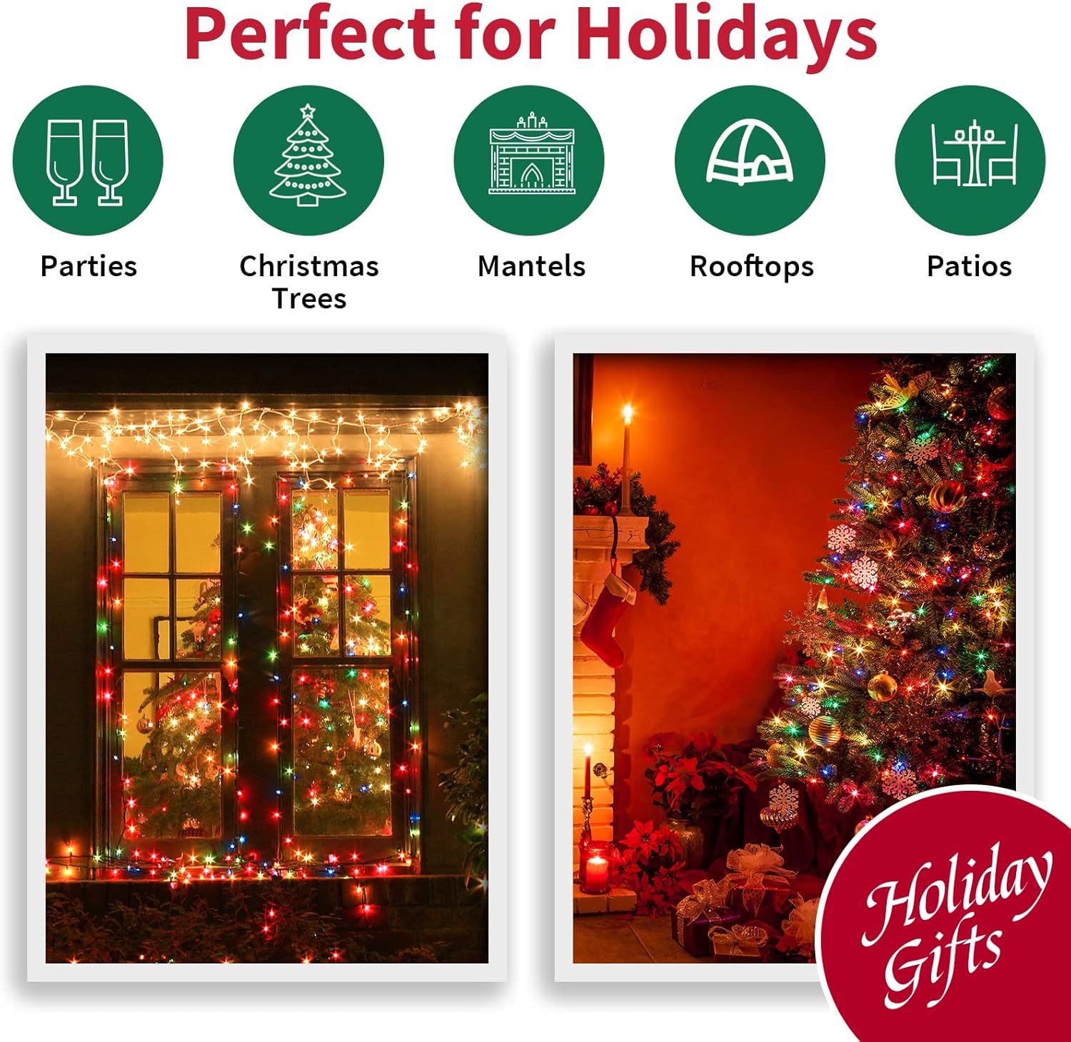 LAMPHOME 360-Degree Sparkle LED String Lights 21.6FT for Cozy Home Decor Christmas Tree and Shelves