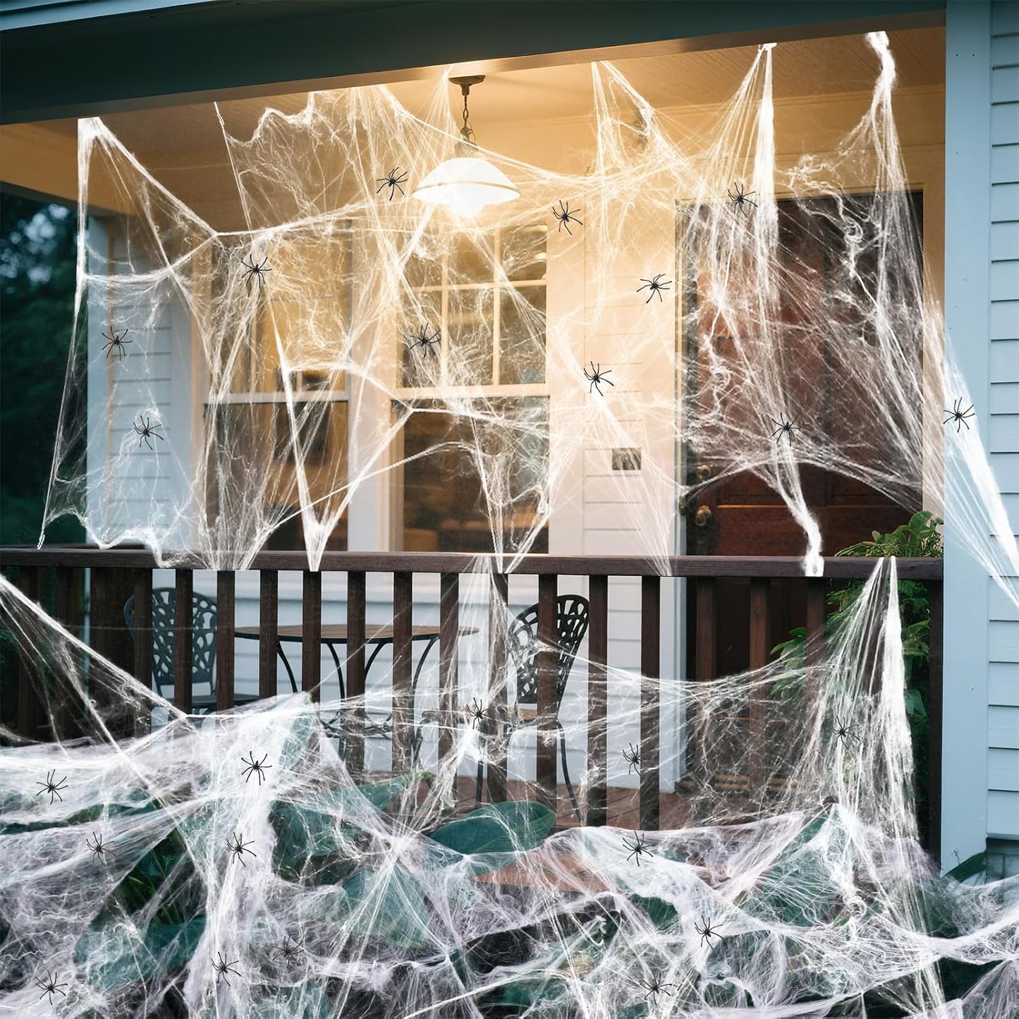 Land Guard Portable Halloween Spider Web for Camping Porch and Outdoor Dining Setup, 200 sqft Lightweight Polyester Webbing with Bonus Spiders