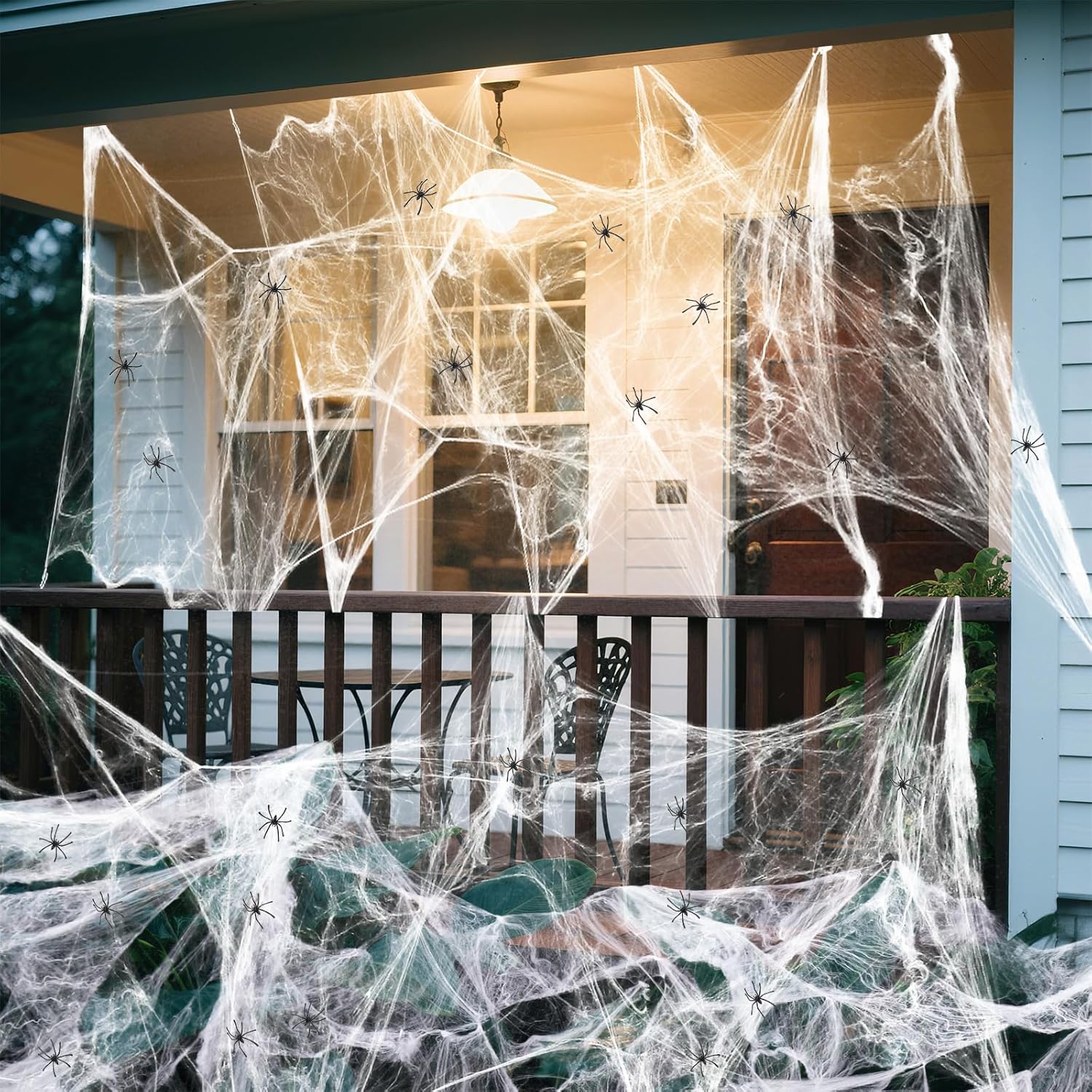 Land Guard Portable Halloween Spider Web for Camping Porch and Outdoor Dining Setup, 200 sqft Lightweight Polyester Webbing with Bonus Spiders