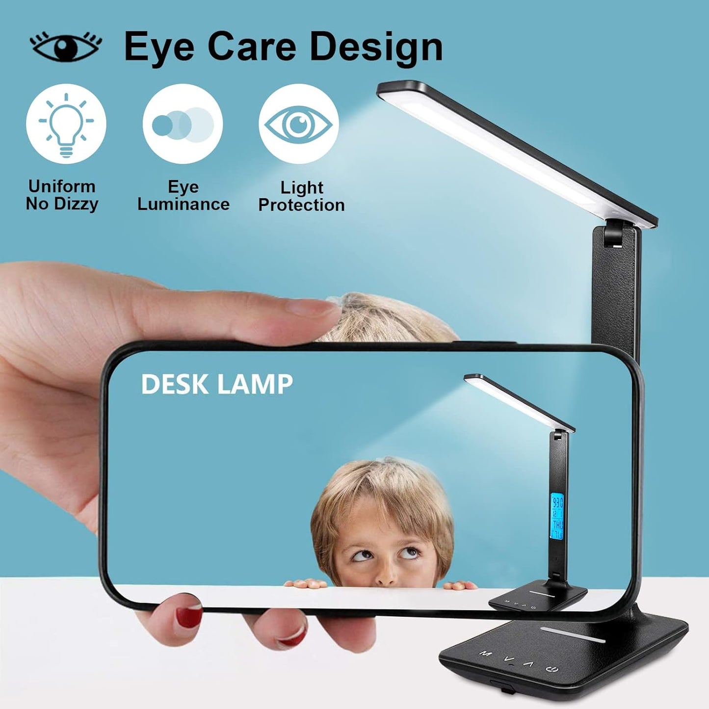 LAOPAO Modern Minimalist Bedside Lamp with Wireless Charging – Touch Panel, Hidden Display, and Foldable Arm for Calm Small Bedrooms