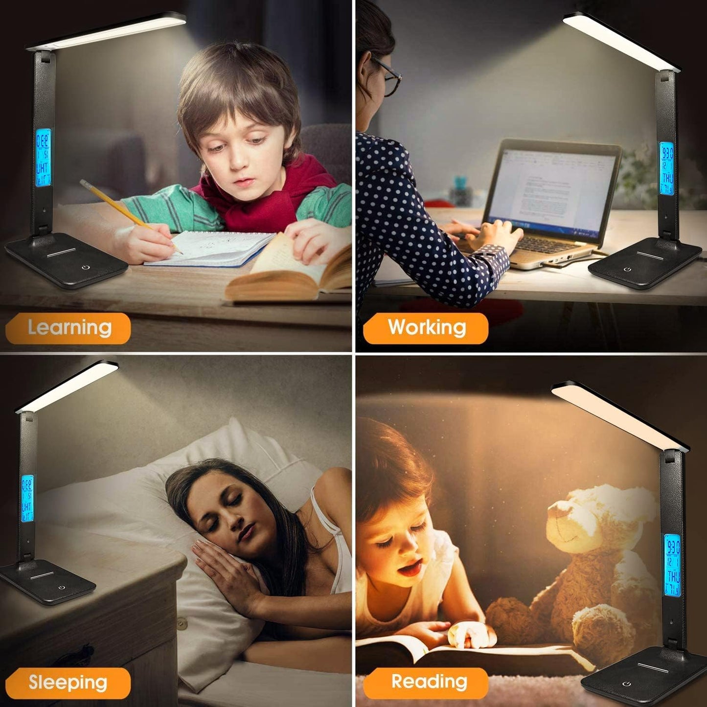 LAOPAO Modern Minimalist Bedside Lamp with Wireless Charging – Touch Panel, Hidden Display, and Foldable Arm for Calm Small Bedrooms
