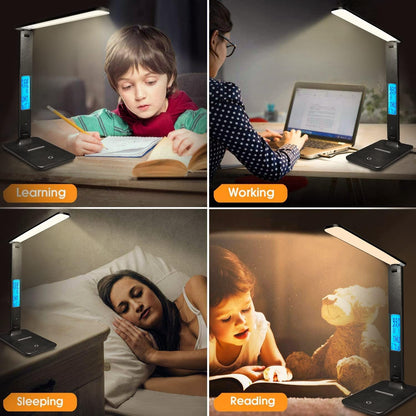 LAOPAO Modern Minimalist Bedside Lamp with Wireless Charging – Touch Panel, Hidden Display, and Foldable Arm for Calm Small Bedrooms