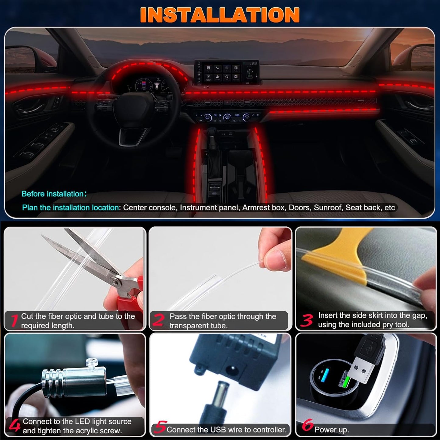 Lotus Lantern Car LED Strip Lights – Repurposed Boat Interior Accent Lighting, Waterproof Sound-Active Kit