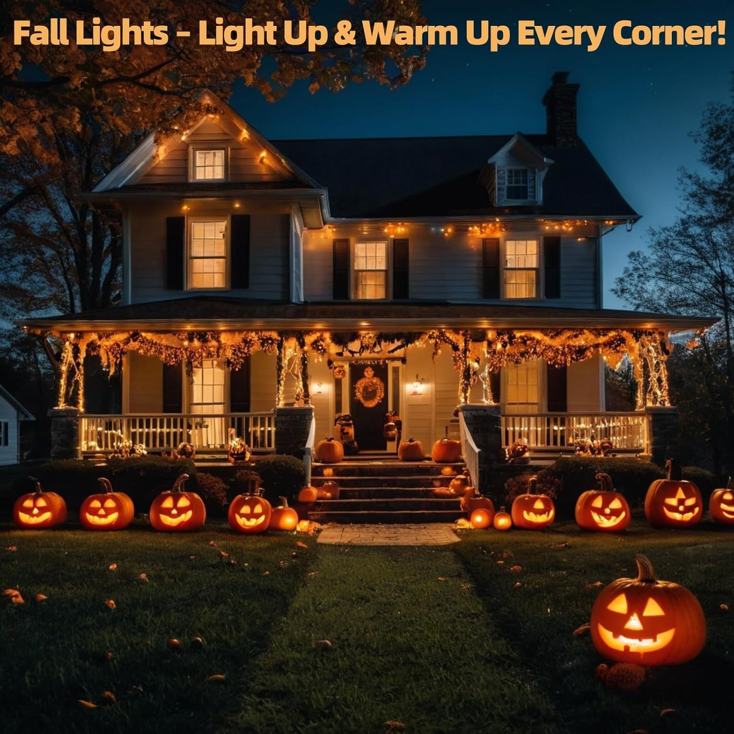 LumDecor Worry Free Halloween Lights – UL Certified 21 ft String Lights Orange Bulbs Brown Wire, Leave On Overnight Without Fire Risk