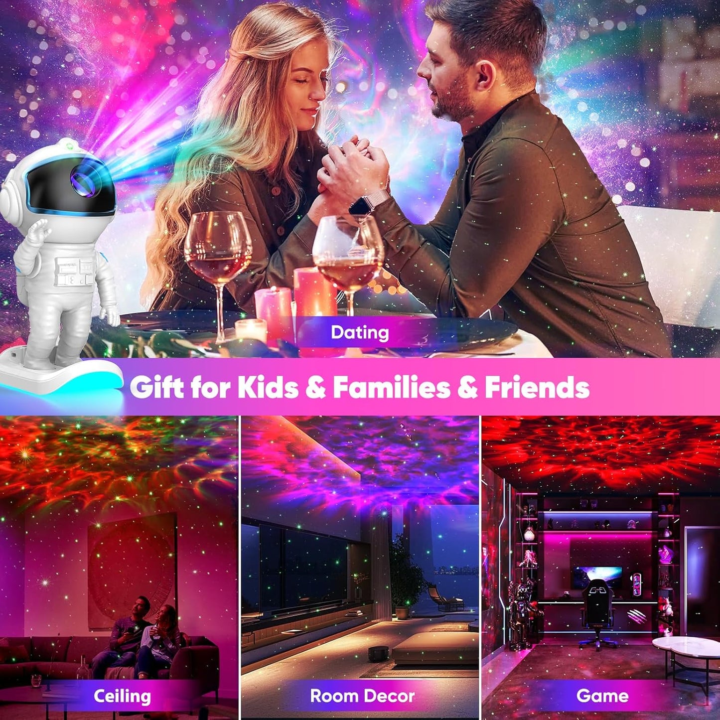 LumiGalaxy Galaxy Ceiling Lamp – Christmas Gift Idea for Teens and Young Adults, Remote Control Star Light for Bedroom