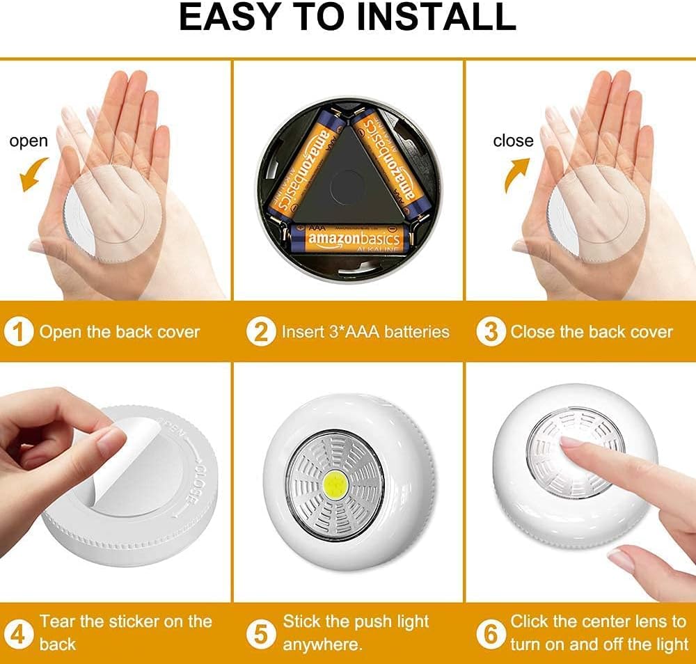 LuminAura LED Puck Lights – Hallway and Closet Decor Touch Lights, Battery Wall Sconce Style