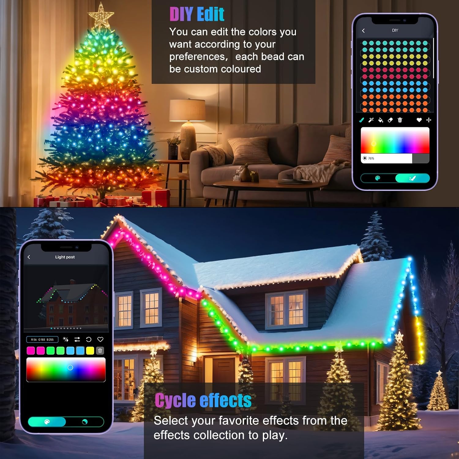 LuminGlow Color Changing String Lights 66ft with Timer and 99 Modes – Designer Home Accent for Indoor Spaces