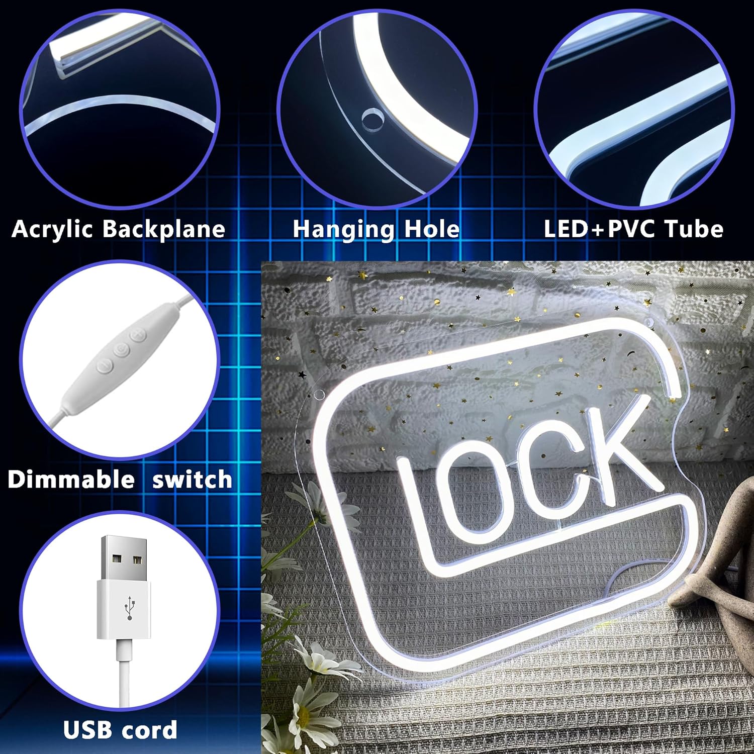 LUMIORA Gamer Lock Neon Light – Bedroom Aesthetic Accent, Dimmable LED Sign for Streamer Setup and Reading Nook