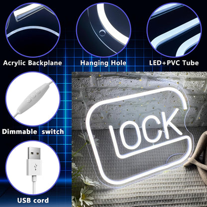 LUMIORA Gamer Lock Neon Light – Bedroom Aesthetic Accent, Dimmable LED Sign for Streamer Setup and Reading Nook