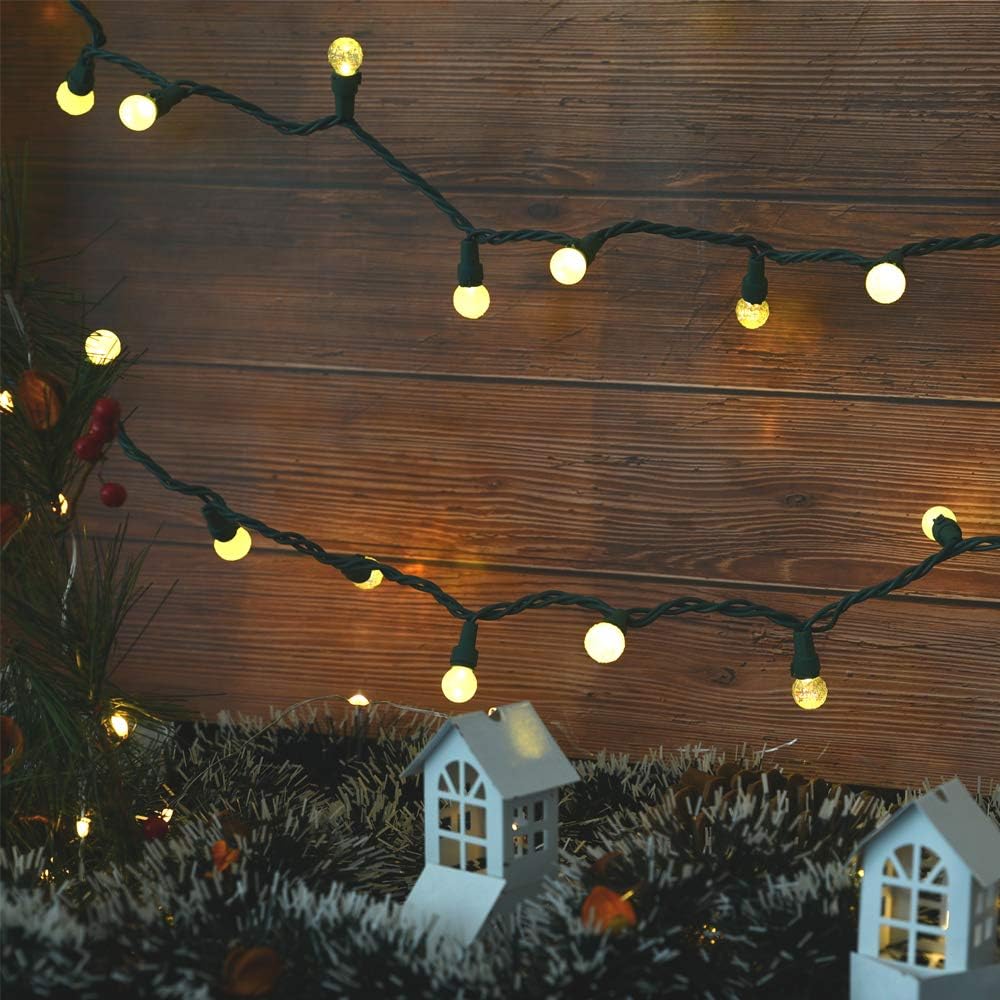 LYCKLIG Globe String Lights – Warm White Home Accent for Reading Nook, Shelf, and Mantel Styling, 70 LED Glass Globe