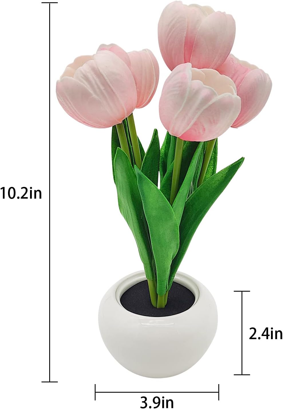 Pink Tulip Ceramic Lamp – Smokeless LED Bedside Light for Sleepers Sensitive to Open Flame