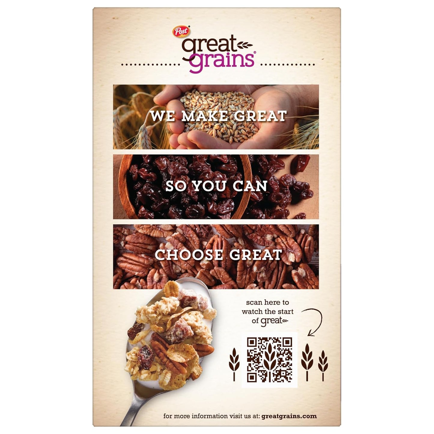 Post Great Grains Raisins Dates Pecans Cereal – No Artificial Colors Whole Grain Breakfast for Mindful Eating, 16 oz