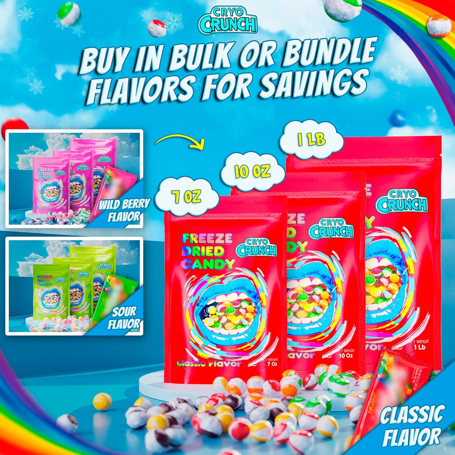Primary Colors Candy Freeze Dried Candy 10oz Allergy-Friendly Resealable Pouch - Car Cup Holder Snack for Road Trips with Kids