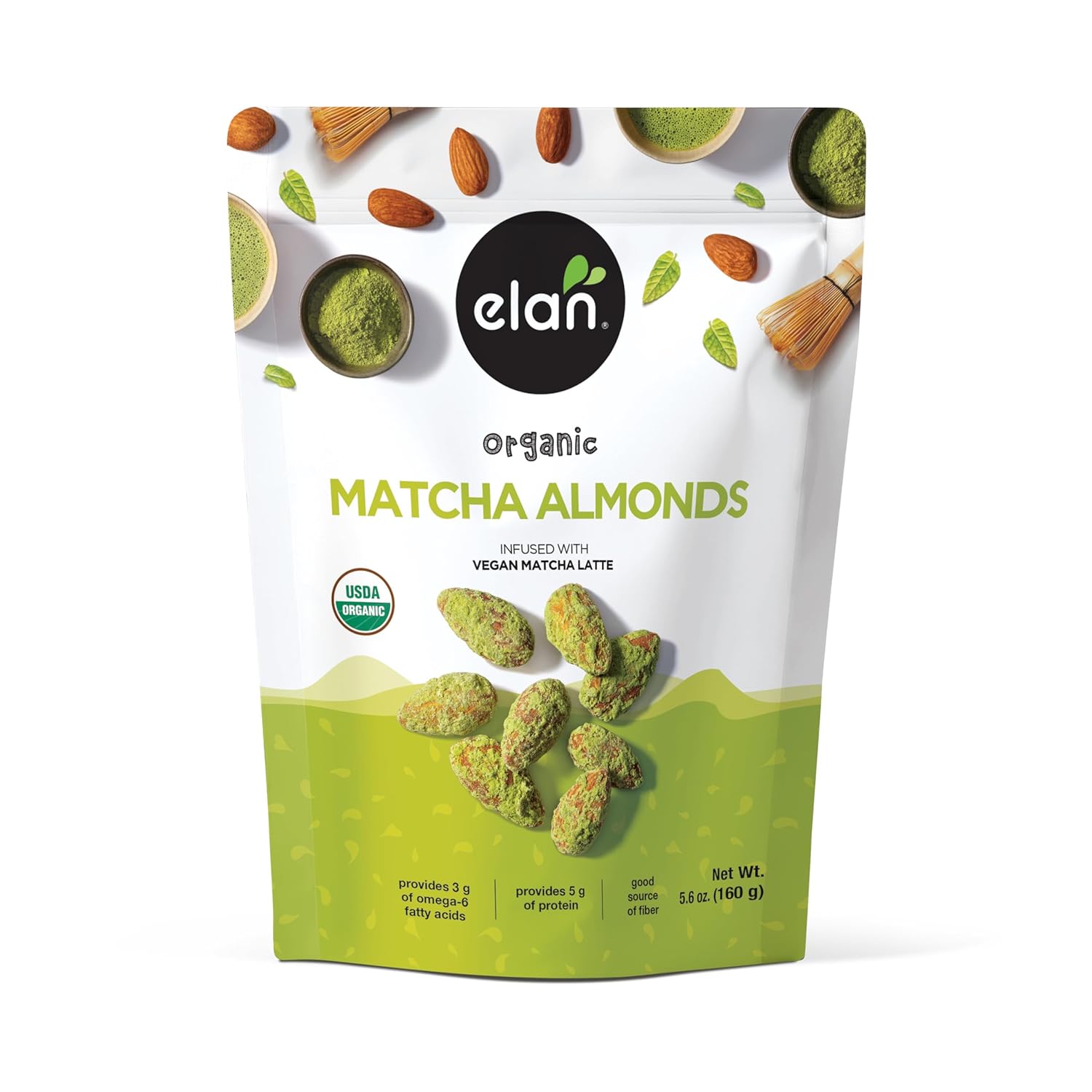 roasted whole almonds coated with authentic japanese matcha green tea powder and coconut