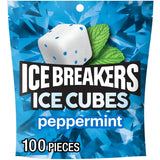 ICE BREAKERS Ice Cubes Peppermint Sugar Free Chewing Gum, 100-Count Pouch – After-School Snack Drawer Refill for Growing Kids
