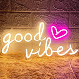 Good Vibes Neon Sign – Christmas Gift for Teen Girls, Heart-Shaped USB Neon Sign for Dorm Room Aesthetic