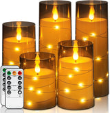 Homemory Fairy Light Flameless Pillar Set – Bridal Shower and Wedding Registry Gift, Ivory Battery Candles 4 to 8 Inch