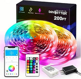 DAYBETTER LED Light Strip 65.6ft 110ft 132ft 200ft with Music Sync and App Control, RGB Color Changing Accent Lights for Ceiling Bedroom and Kitchen