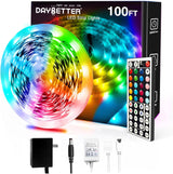 DAYBETTER RGB LED Strip 50ft with 44-Key Remote, Color Changing Ambient Light for Headboard Framing and Shelf Lighting