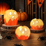 Halloween Decorations Light Up Ghost Pumpkin Set of 3 – Warm LED Tabletop Decor for Apartment Mantel and Bookshelf Vignette